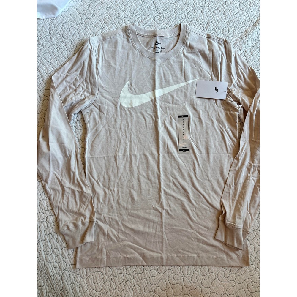 Nike‎ Mens Long Sleeve Graphic Swoosh Tee Tan Beige Size Small